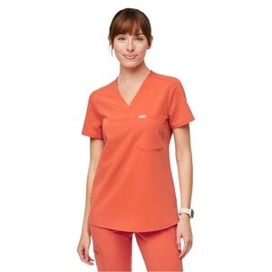 FIGS Catarina‎ Scrub Top Women’s Large Sunset Orange V-Neck Short Sleeve